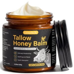 Beef Tallow for Skin,Face,Body – Handmade Whipped Tallow Face Moisturizer& Tallow Balm with 100% Grass-Fed Beef Tallow & Raw Honey,Narural Organic Tallow and honey balm for Men&Women,Unscented,4.23OZ