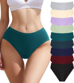9 Pack Womens Underwear Cotton High Leg Brief Underwear for Women Pack High Waisted Briefs Soft Breathable Panties