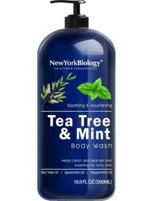 New York Biology Tea Tree Mint Body Wash for Men and Women – Moisturizing Body Wash Helps Soothe the Skin – Refreshing and Hydrating Cleanser for Body and Feet – 16.9 Fl Oz
