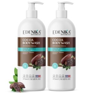 EDENIKA BOTANICALS Cocoa Butter Body Wash, Cleanses, Hydrates & Nourishes, Deep Moisturizing Shower Gel for Dry and Sensitive Skin, Women & Men, Organic & Natural, 16 fl oz, 2-Pack