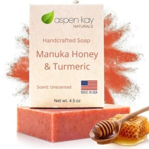 Aspen Kay Naturals Manuka Honey & Turmeric Soap Bar for Body & Face, Natural Turmeric Face Soap with Organic Aloe Vera, Shea Butter & Calendula – Gentle For All Skin Types, Unscented 4.5 oz Bar.