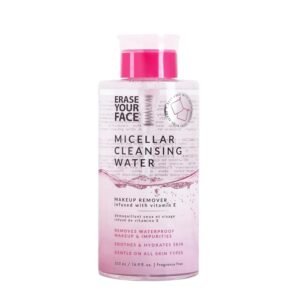 ERASE YOUR FACE Micellar Cleansing Water – Hydrating Micellar Water to Help Remove Makeup, Cleanse Skin & Reveal a Soft, Radiant Complexion – Suitable for Sensitive Skin (16.9 Fl Oz)