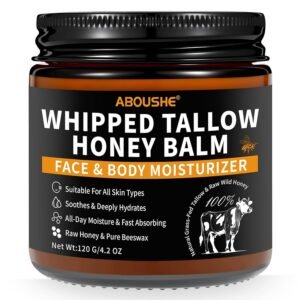 Beef Tallow for Skin – Organic Grass-Fed Whipped Beef Tallow and Honey Balm with Wild Honey & Beeswax, Beef Tallow for Face & Body Moisturizer, Natural Lotion for Sensitive and Dry Skin 4.2 oz