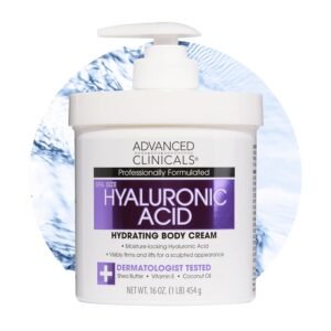 Advanced Clinicals Hyaluronic Acid Moisturizer Body Cream W/Vitamin E | Hydrating Cream & Body Lotion For Women & Men To Help Improve Look of Wrinkles, Dry Skin, Crepey Looking Skin, 16 Ounce