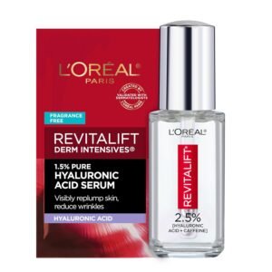 L’Oreal Paris Revitalift Hyaluronic Acid + Caffeine Hydrating Eye Serum for Dark Circles, Fragrance Free .67 fl. oz + Moisturizer Sample