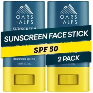 Oars + Alps Matte Face Sunscreen Stick, SPF 50 Travel Sunscreen Roll On for Face, Fragrance Free, Water & Sweat Resistant Sunblock, All Skin Types, Dermatologist Tested, Moisturizing, 0.53oz, 2pk