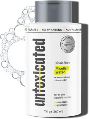 Untoxicated Micellar Water – Gentle Makeup Remover, No Rinse Cleanser & Toner for Sensitive Skin – No Common Irritants – Free from Alcohol, Oil, & Fragrance – 7 Ounce