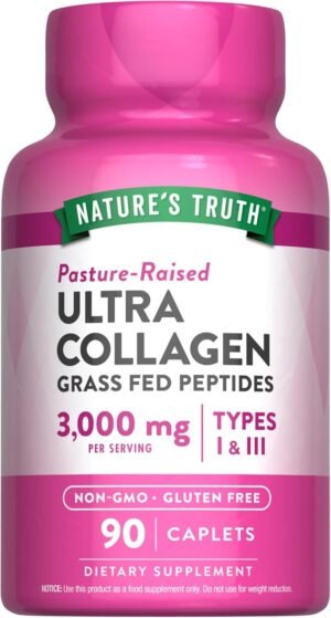 Nature’s Truth Collagen Peptides | 90 Caplets | Type 1 and 3 with Vitamin C | Grass Fed, Non-GMO & Gluten Free Supplement