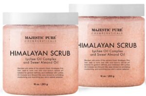 Majestic Pure Himalayan Salt Body Scrub with Lychee Oil, Exfoliating Salt Scrub to Exfoliate & Moisturize Skin, Deep Cleansing – 10 oz (Pack of 2)