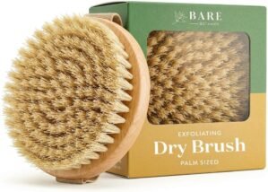 Bare Botanics Dry Body Brush for Lymphatic Drainage – Improve Circulation w/Gentle Exfoliation for Soft Skin – Ergonomically Designed w/Elastic Strap – Soft but Firm Natural Boar Bristles
