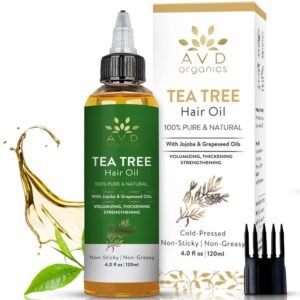 AVD ORGANICS Tea Tree Oil for Hair & Scalp 120 ML | 100% Pure and Natural Tea Tree Hair Oil | Soothes Itchy Scalp | Moisturize Skin Strengthen Hair | Ideal for Both Men and Women | 4 fl oz