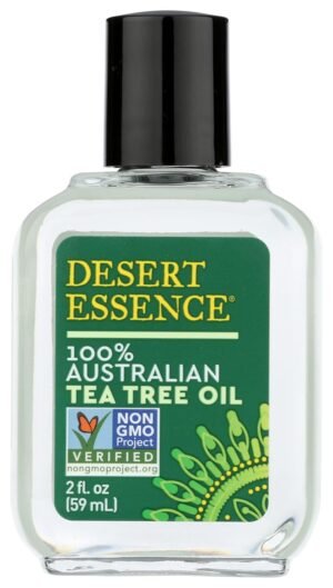 Desert Essence 100% Australian Tea Tree Oil Therapeutic Grade Essential Oil – Skin Cleansing, Clarifying, Soothing – Refreshing Air – Skin Care, Hair Care, Powerful Green Clean – Vegan, Non-GMO – 2oz