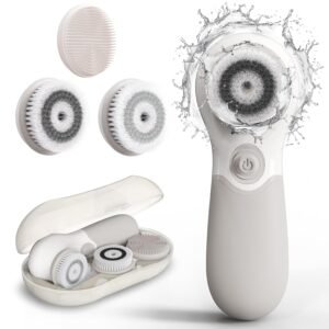 Face Scrubber with 3 Brush Heads & 2 Speeds – Deep Cleaning, Exfoliating, and Massaging for All Skin Types – Facial Cleansing Brush Includes Silicone Head, Travel Case & Free-Plastic Packaging