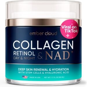 Collagen NAD+ Cream for Face Retinol Hyaluronic Acid Niacinamide for All Skin Types – Anti-Aging Face Moisturizer with Airless Pump – Day & Night Cream for Wrinkles – Made in USA 1.7 Oz