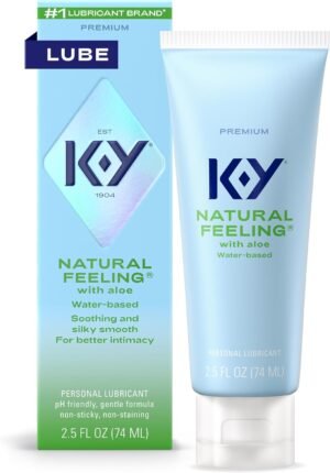 K-Y Natural Feeling with Aloe, Water Based Lube for Sex, Sex Toy & Anal Lube, Non-Sticky Personal Lubricant, Condom-Friendly, pH-Friendly, Travel Size Lubricant, 2.5 Fl Oz