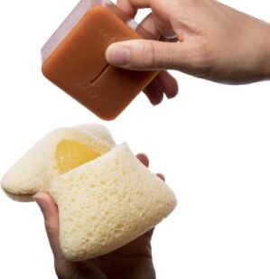 MartiniSPA Exfoliating Body & Shower Sponge with Soap Pocket. All Natural Italian Deep Cleansing Sponge with Soap Saver Pouch & Hand Strap for Men & Women – Use in Shower or Bath – 2 Units/Beige