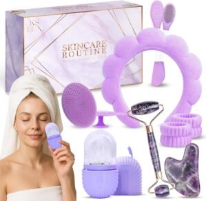 Skincare tools set, facial accessories for skincare, teen skin care kit with jade roller and gua sha set, self care tools, clean girl aesthetic gifts, face kits with gua sha and ice roller KS LUX