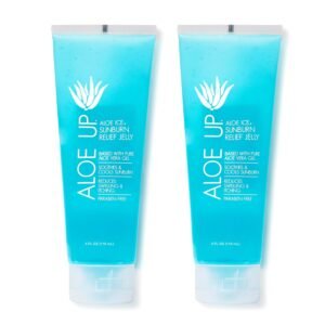 Aloe Up Aloe Vera Gel for Sunburn Relief – Cooling After Sun Jelly for Adults & Kids Face & Body – 96.6% Pure Gel – Reef Friendly, Alcohol & Fragrance Free – 4 Oz – Pack of 2