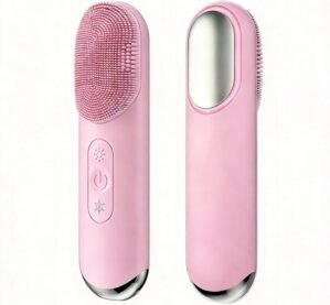 Silicone Facial Cleansing Brush, Portable Electric Face Scrubber with Hot Cold Vibration, 3 Modes, USB‑C Rechargeable, Deep Cleansing, Exfoliating, Pore Minimizing Skin Care Tool for Women Men (Pink)