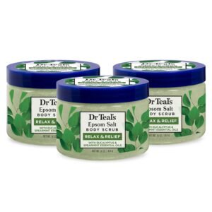 Dr Teal’s Pure Epsom Salt Body Scrub, Relax & Relief with Eucalyptus & Spearmint Essential Oils, 16 oz (Pack of 3)