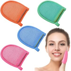 Frienda 4 Pcs Exfoliating Gloves Facial Scrubber Deep Exfoliating Scrub Mitts for Face & Body Dead Skin Remover Cleansing Exfoliator Gloves Bath Shower Spa Skincare for Men & Women