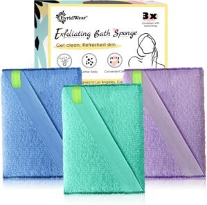 Evridwear 3 Pack Exfoliating Bath Sponges, Body Scrubber for Shower, Textured Loofah Pads for Dead Skin Removal, Body Exfoliator for Smoother Skin, Spa Body Polishing for Men & Women(Macaroon)