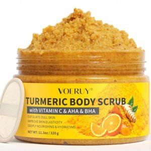 VOERUY Turmeric Body Scrub, 10% AHA/BHA & Vitamin C Exfoliating Body Scrub, Body Exfoliator for Body Hand Foot Bikini Area, Smooth & Moisturized Skin for Women and Men – 11.3oz