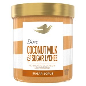 Dove Sugar Body Scrub Coconut & Lychee For Women For Exfoliated & Hydrated skin 15 oz