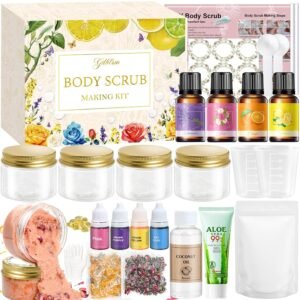 Body Scrub Making Kit- DIY Salt Body Scrub Kit with Coconut oil, Essential Oils, Dried Flowers, Make Your Own Exfoliating Body Scrubber, Moisturizing Dry Skin DIY SPA Kit Gifts For Women & Men