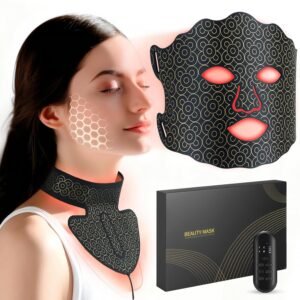 Red Light Therapy Mask for Face and Neck, 7 Color LED Light Therapy Mask with Rechargeable Controller, Adjustable Brightness and Timer, Portable Skin Care for Home Use