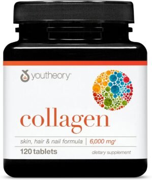 Youtheory Advanced Collagen with Vitamin C – 6,000 mg Hydrolyzed Collagen Peptides & Amino Acids – Hair, Nails, Joints & Bones Support – 120 Tablets (20-Day Supply)