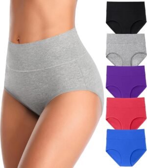 MISSWHO Cotton High Waisted Women Underwear Soft Briefs Full Coverage Comfy Ladies Panties (Regular & Plus Size)