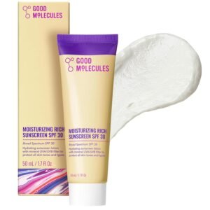 Good Molecules Moisturizing Rich Sunscreen SPF 30 – Mineral Zinc Oxide Face Sunscreen – Hydrating, Fragrance-Free, No White Cast | Broad Spectrum UVA/UVB Protection – 50 ml / 1.7 fl oz
