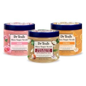 Dr Teal’s Shea Sugar Scrub Trial Pack, Rose, Shea Butter, Citrus 19 oz (Pack of 3)