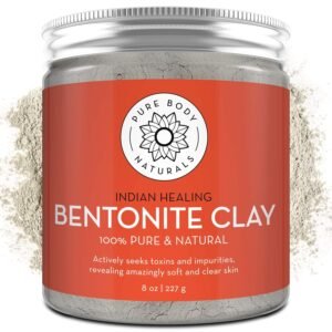 Pure Body Naturals Bentonite Clay Powder for DIY Detox Body & Face Mask, Pure Indian Healing Clay for Deep Pore Cleansing and Armpit Detox for Women, (8.0 oz)