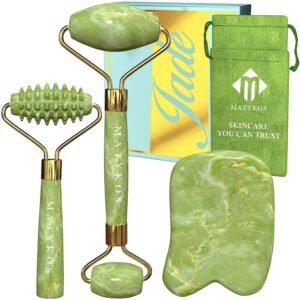 Jade Roller for Face and Gua Sha Set – 2 Anti-Aging Facial Rollers and Gua-Sha Facial Tool – Face and Body Massager for Your Skincare Routine – Massage Tools for Wrinkles and Lifting