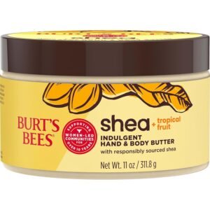 Burt’s Bees Shea + Tropical Fruit Indulgent Hand and Body Butter, Non-Greasy, Antioxidant Rich for Glowing Skin, Non-Irritating, Natural Origin Skin Care, 11 oz.