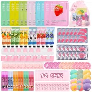 KYDA 132PCS SPA Party Supplies for Women, Include Face Masks, Hand Cream, Lip Balm, Under Eye Patches, Lip Mask, Foot Bath Bomb, Hair Tie and Hair Band, Spa Birthday Sleepover Party Supplies for Girl