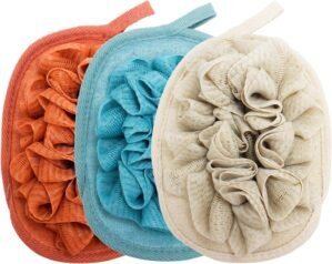 3 Pack Body Sponge Brushes Pouf Mesh Brush Shower Glove with Flower Bath Ball