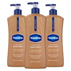 Vaseline Intensive Care Body Lotion Cocoa Radiant 3 count for Dry Skin Lotion Made with Ultra-Hydrating Lipids and Pure Cocoa Butter for a Long-Lasting, Radiant Glow 20.3 Oz