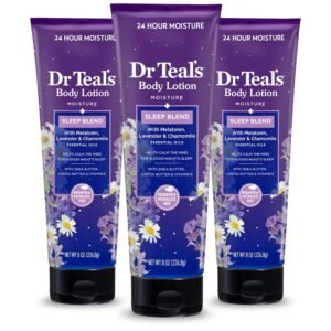 Dr Teal’s Sleep Body Lotion, 24-Hour Moisture, with Melatonin, Lavender & Chamomile Essential Oils, 8 fl oz (Pack of 3)