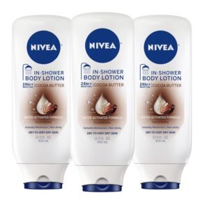 NIVEA Cocoa Butter In Shower Lotion, Water Activated In Shower Moisturizer for Dry Skin to Very Dry Skin, 13.5 FL OZ, Pack of 3