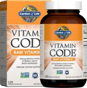 Garden of Life Vitamin Code Raw Vitamin C – 120 Capsules, 500mg Whole Food Vitamin C Capsules + Fruit & Veggie Blend & Probiotics, Supplements for Adults, Vegan, Gluten Free