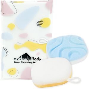 myHomeBody Face Wash Sponges, Facial Scrubber for Cleansing and Exfoliating, Reusable Makeup Remover, Exfoliate Pads, 2 Sides, 2 Textures, 2 Pack