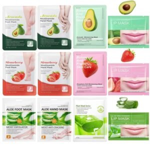 12PC Natural At-Home Spa Skincare Kit | Strawberry Aloe Vera Avocado Face Hand Foot Lip Mask Set | Hydrating Nourishing for Dry/Dehydrated Skin | Gentle Daily Care & Holiday Gift Favors for Women