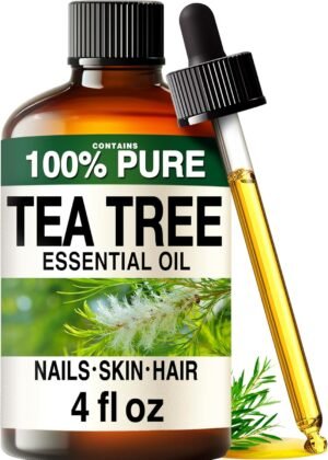 100% Pure Tea Tree Oil – 4 Fl Oz Tea Tree Essential Oil for Hair, Skin, Diffuser, Aromatherapy & DIY Soap Making Scent