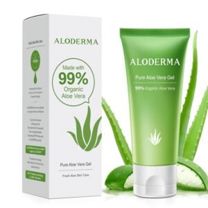 Aloderma Travel Size Aloe Vera Gel Made within 12 Hours of Harvest with 99% Pure Organic Aloe Vera for Body, Face, & Scalp – Hydrating & Soothing Gel for Skin & Sunburn – 1.5oz Squeeze Tube