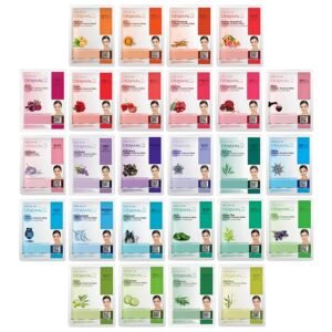 DERMAL 26 Combo Pack Collagen Essence Korean Face Mask (Red & Green) – Hydrating & Soothing Facial Mask with Panthenol – Hypoallergenic Sheet Mask for All Skin Types – Natural Home Spa Treatment Mask