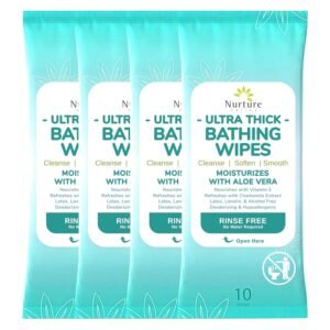 Nurture XL Ultra Thick Body Wipes for Adults w/Aloe | 40 Extra Large Disposable Cloth Wet Cleansing No Rinse Bathing Washcloths, Waterless Shower | Bath Wipe for Women, Men & Elderly