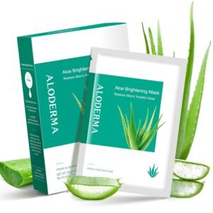 Aloderma Brightening Sheet Masks with 88% Organic Aloe Vera – 5 Pack Facial Masks with Niacinamide, Arginine for Radiant Skin – Evens Skin Tone & Revitalizes Rough, Dull Skin – Aloe Face Mask Sheet